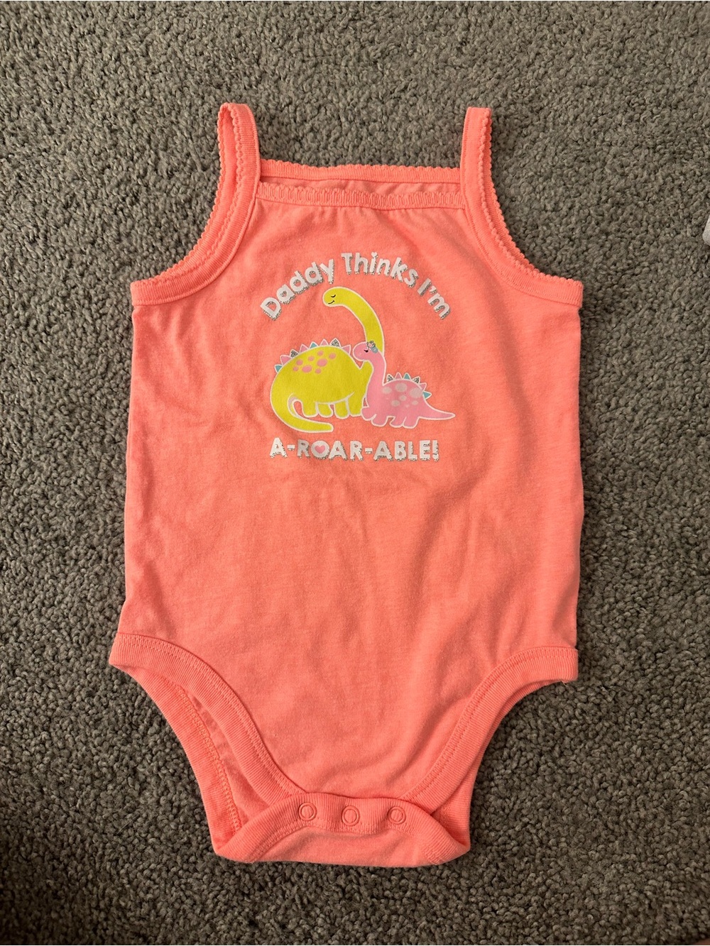 Garanimals Coral Tank Onesie with Yellow & Pink Dino Print